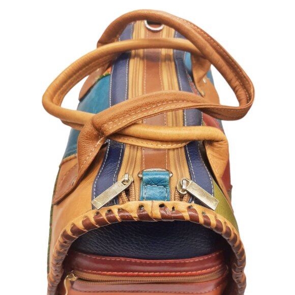 VTG Leather Multicolored Patchwork Barrel Bag Satchel Made In Mexico Purse Bag - Picture 5 of 13